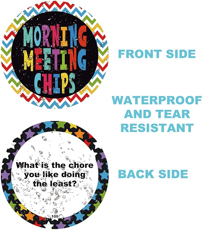 100 Morning Meeting Chips Questions Cards for Kids, Conversation Starters, Primary Students Response Cards, Learn and Improve Listening & Communication, Vocabulary, Social Skill