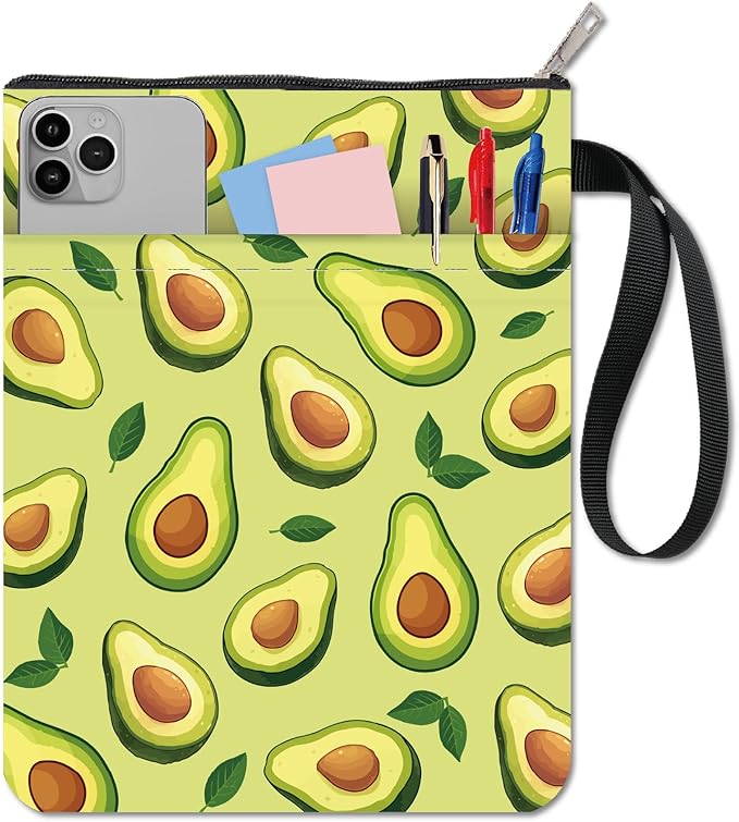 CRASPIRE Avocado Book Sleeve Fruit Book Protector Green Book Covers for Paperbacks Washable Fabric Cloth Book Cover with Zipper and Extra Sleeve Pocket for Book Lovers Classmate Gifts