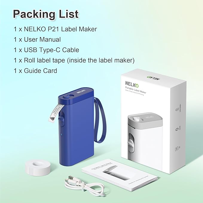 Nelko Label Maker Machine with Tape, P21 Bluetooth Label Printer, Wireless Mini Label Makers with Multiple Templates for Organizing Office Home, Blue
