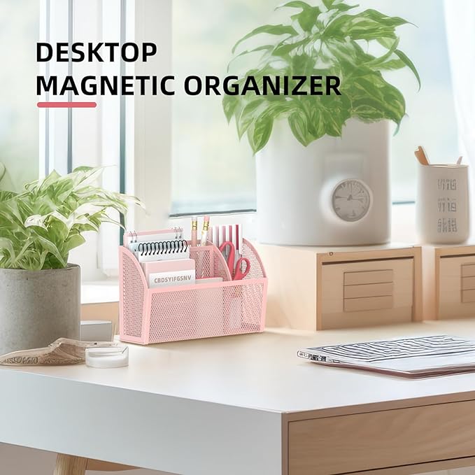 DALTACK Magnetic Pencil Holder Shelf for the Whiteboard 3-Grid Mesh Pen Refrigerator Organizer Locker Accessories Home,School and Office,Pink (3-GridPink)