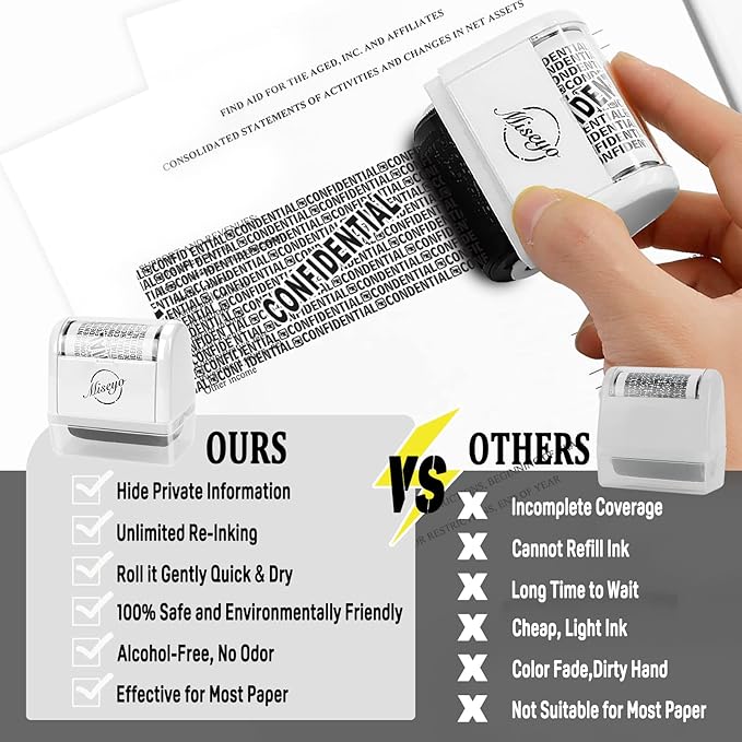 Miseyo Wide Roller Stamp Identity Theft Stamp 1.5 Inch Perfect for Privacy Protection - 3Pack Set(White)
