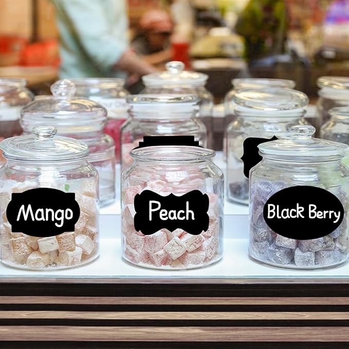 200 Pcs Chalkboard Labels,Reusable Labels with 1 Liquid Chalk Markers Removable Labels,Suitable for Mason Jars Storage Boxes Food Containers Storage Jars Kitchen Food Spice Storage(Black)
