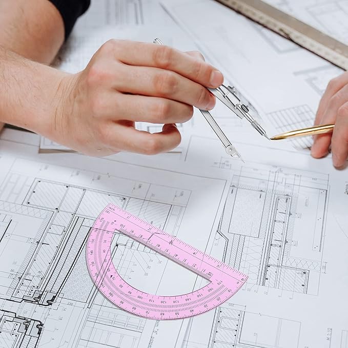 EBOOT Student Geometry Math Set, Drawing Compass and 6 Inch Swing Arm Protractor 180 Degree Math Protractor (Pink)