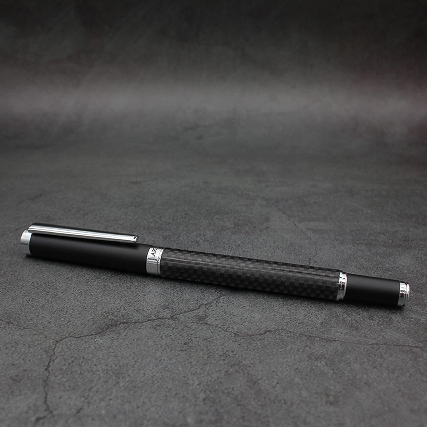 Stylish Fountain Pen : Luxury, Elegant, Germany F Fine Nib, Gift for Men & Women, Professional, Executive, Metal, Gift Box. –Free Engraving (BlackSilver (Carbon)), AT-F4CARBON-1, 14cmx1.2cm