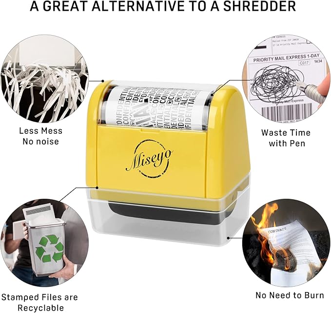 Miseyo Wide Roller Stamp Identity Theft Stamp 1.5 Inch Perfect for Privacy Protection - Yellow