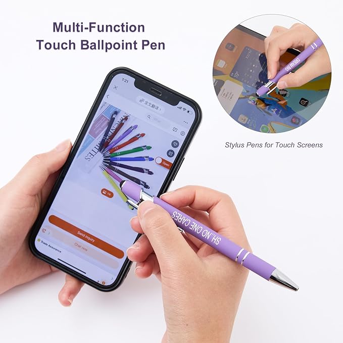Funny Pens, 12 Pcs Pens Fine Point Smooth Writing Pens, Inspirational Ballpoint Pens with Screens Touch Stylus Tips, Black Ink 1.0 Mm Pens Gift Office Desk Accessories, Motivational Stylus Pens