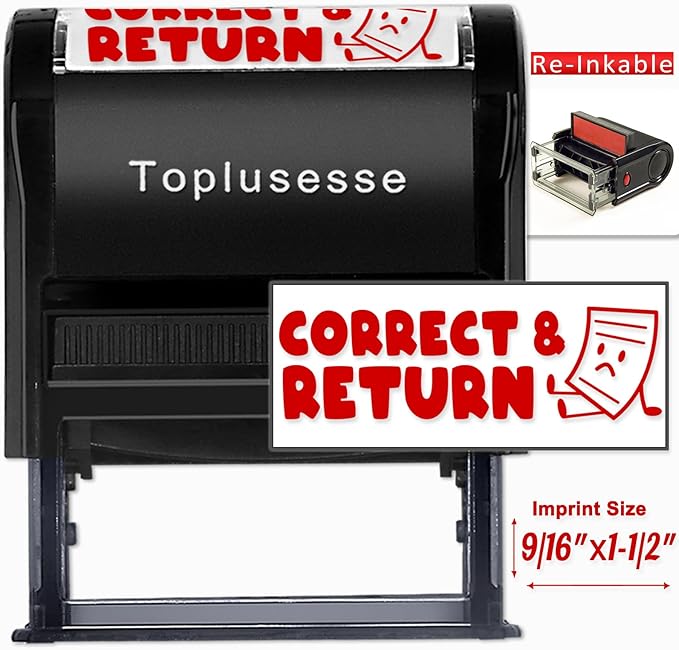 Correct and Return Stamp Self Inking Teacher Stamp Personalized Grading Teacher Stamp Message Teacher Classroom Supplies-Multi Color Options