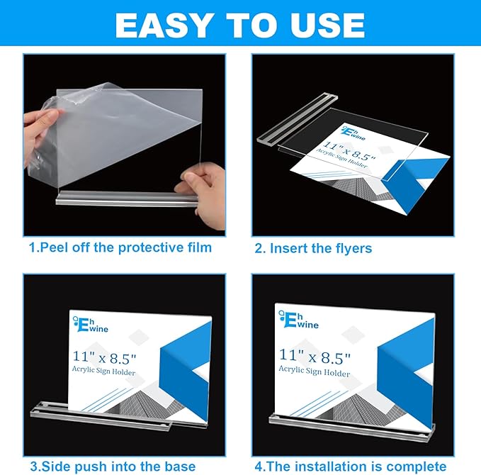 EHWINE 3 Pack Acrylic Sign Holder 8.5 x 11 Horizontal, Double-Sided Stand up Table Top Sign Holders, Clear Acrylic Picture Frame Menu Flyer Paper Holder Display Stand for Office Business Store Wedding Party