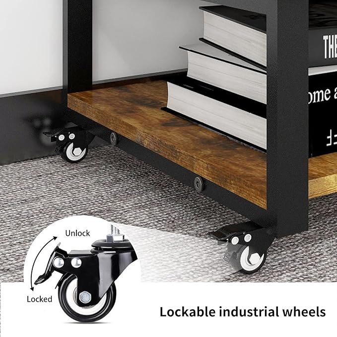 Natwind 2 Tier Laser Printer Stand,23.6''x23.6''x12.6'' Large Printer Table Copier Stand,Heavy Duty Rolling Printer Cart with Paper Storage Shelf,Printer Holder with Wheels for Home Office (Retro)