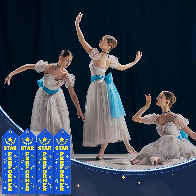 50 Pcs Star Performer Award Ribbons 8 x 2 Inches Blue Performer Ribbons with Cards and Strings Performance Prizes Bookmark Style Awards for Stage Competitions Class Activities