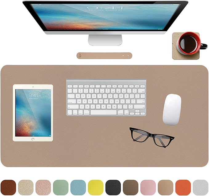 Boutilon Leather Desk Pad 30" x14",Non-Slip Mouse Pad,Office Desk Mat,Waterprooft PU Leather Desk Blotter,Desk Pad Protector,Desk Writing Pad for Home Office Decor (M-Beige)