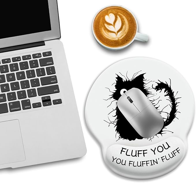 Funny Black Cat Mouse Pads for Desk, Ergonomic Mouse Pad with Wrist Rest, Gaming Mouse Pad Wrist Support with Non-Slip Pain Relief PU Base, Cute Office Desk Accessories Decor