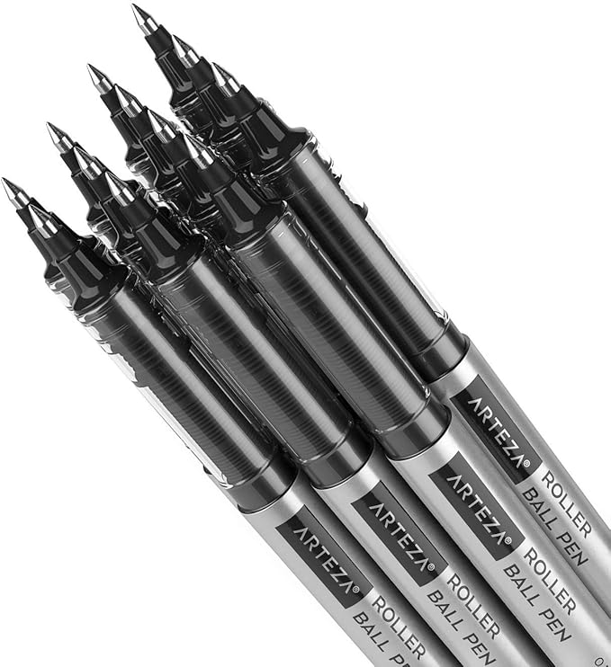 ARTEZA Rollerball Pens, Pack of 40, 0.5mm Black Liquid Ink Pens for Bullet Journaling, Fine Point Rollerball, Office Supplies for Writing, Taking Notes & Sketching