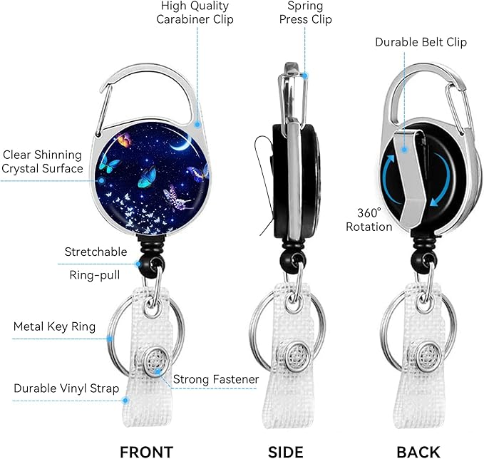 Butterfly Badge Holder with Retractable Reel and Breakaway LanyardBadge Clips Retractable Heavy Duty Badge Reel，Funny Keychain，ID Holder with Breakaway Lanyard for School Nurse Office Teen