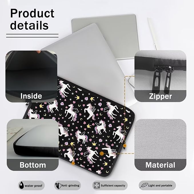 Horse Printed Computer Bags for Laptops Girls, Heart Pattern Computer Carrying Cover Portable Laptop Case Bag, 15 Inch Shockproof Laptop Bag Neoprene Computer Briefcase