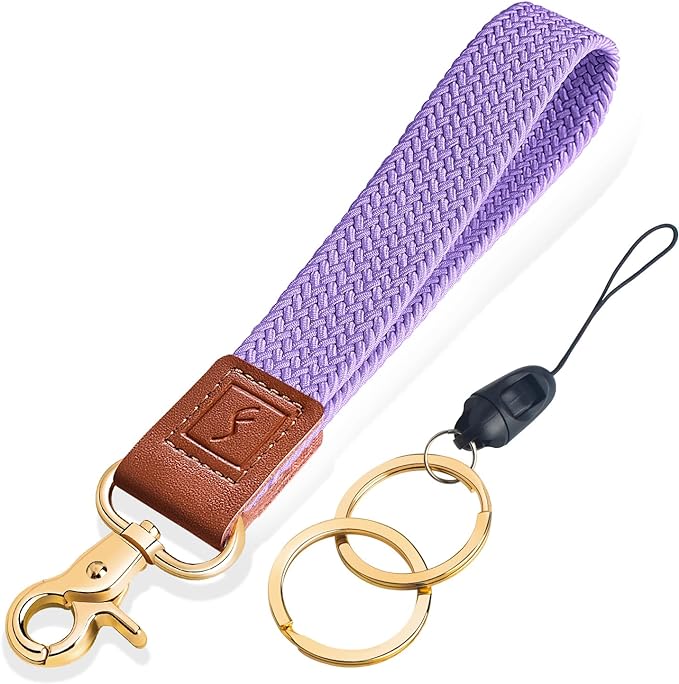 Fishent Stretchy Wristlet Keychain,Braided Cute Wrist Lanyards for Keys, Key Chain Holder for Women Men, Wrist Strap Keychain for Car Keys Phone Camera Wallet ID Badges Card (Lavender)