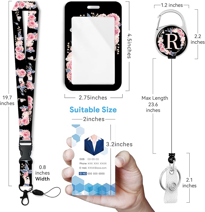 A-Z Badge Holder with Retractable Reel and Breakaway Lanyard Badge Clips Retractable Heavy Duty Badge Reel，Keychain，ID Holder with Breakaway Lanyard for School Nurse Office Teen R