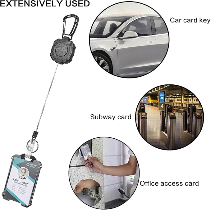 Badge Holder Retractable Clip Heavy Duty Badge Reel Retractable Keychain ID Badge Holder with Breakaway Lanyard ID Card Holder Cool Tactical Keychains
