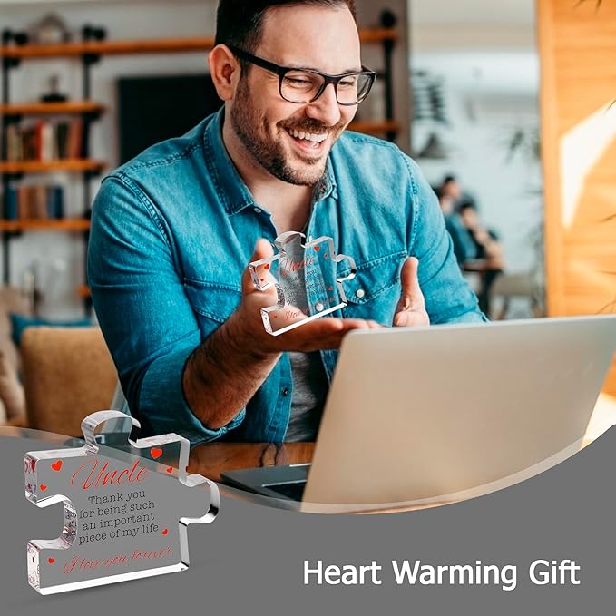 VELENTI Uncle Gifts - Decorative Favorite Uncle Gift - Acrylic Plaque with Red Velvet Bag, Cleaning Cloth, Envelope - Great Birthday Gift, from Niece, Nephew