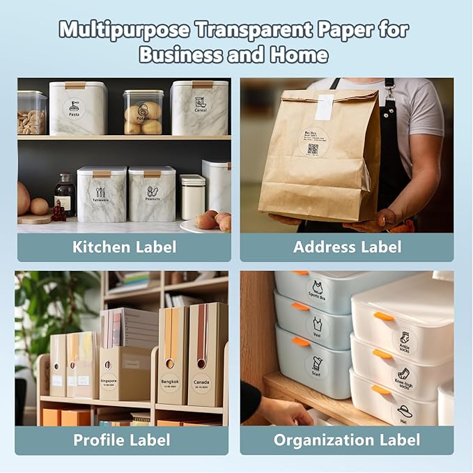 Phomemo Transparent Thermal Label, Round Label for Phomemo M110/M220/M120/M200/M221/M150/M250 Label Printer, Self-Adhesive Thermal Printer Paper, 1.57"x1.57"(40x40mm) 180 Labels/Roll, Clear