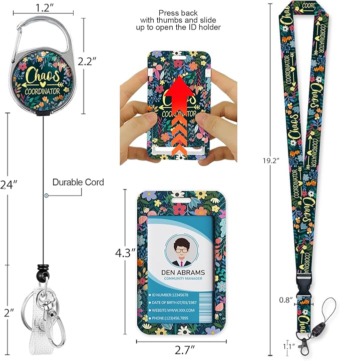 Lanyards for Id Badges, Funny Badge Holder with Retractable Reel Belt Clip, Chaos Coordinator Work Name Tag Lanyard Vertical ID Card Protector Case for Women Nurse Doctor Teacher Student