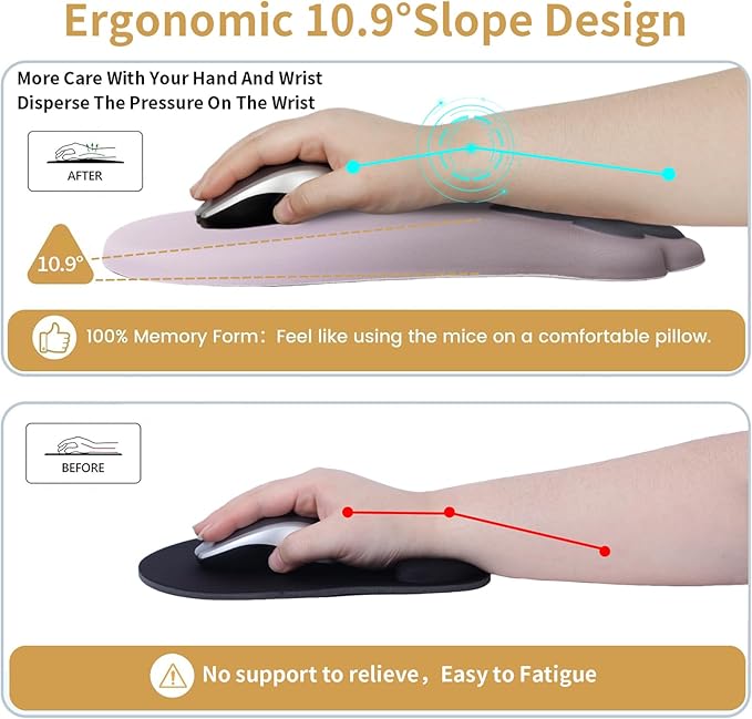 Ergonomic Mouse Pad with Wrist Rest,Cute Cat Paw Mousepad Wrist Support,Comfortable Massage Design Computer Pain Relief Mouse Pad with Non-Slip PU Base for Desk Laptop Gaming,Gradual Brown