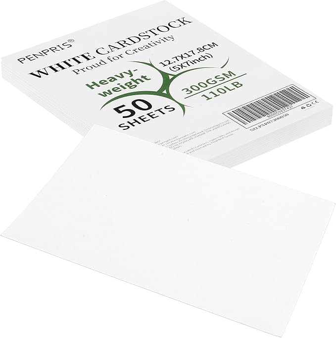 50 Sheets White Cards Blank - 5''x7'' White Card Stock 300gsm/110lb Thick Paper Cardstock, Heavy CardStock Blank for Wedding Invitations, Index Cards, Greeting, Note - PAP07300050