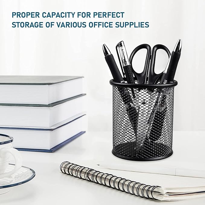 QYH Metal Pencil Holder for Desk Mesh Pen Cup 2 Packs Black Pen Organizer Office 3.54x3.93 Inch