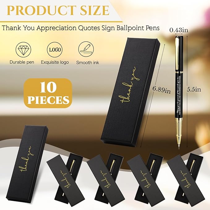 PerKoop 10 Set Thank You Gifts Inspirational Ballpoint Pens with Gift Boxes Bulk Appreciation Party Favors for Employee Coworker Staff Team Friends Office Supplies(Black,Difference)