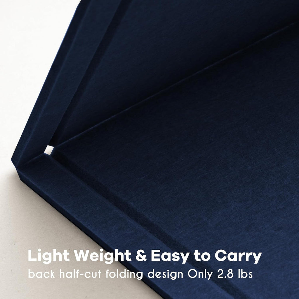 Large Bulletin Board - 48 x 36 Inches, Decorative Felt Pin Board for Wall - 4' x 3' Foldable Photo Display Board with Self-Adhesive Tape, Includes 20 Push Pins - Dark Blue