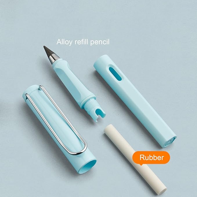 Infinity Forever Pencil Christmas Gift - 0.7mm Infinite Everlasting Metal Inkless Pencils Set with Eraser , No Need Sharpened, Replace Mechanical Pen for Drawing and Writing（6 Pens +6Replacement Tips）