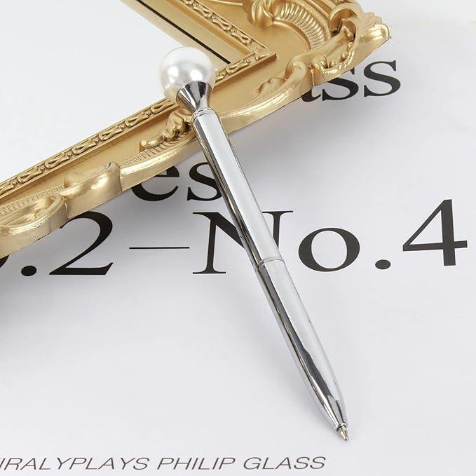 6 Pieces False Pearl Decoration Twist Metal Ballpoint Pen Ball Pen 1.0 MM Black Ink