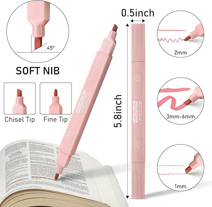 GOTIDEAL Aesthetic Cute Pastel Highlighters set, Dual tip 12 Pack No Bleed Bible Highlighters for office, School study accessory supplies