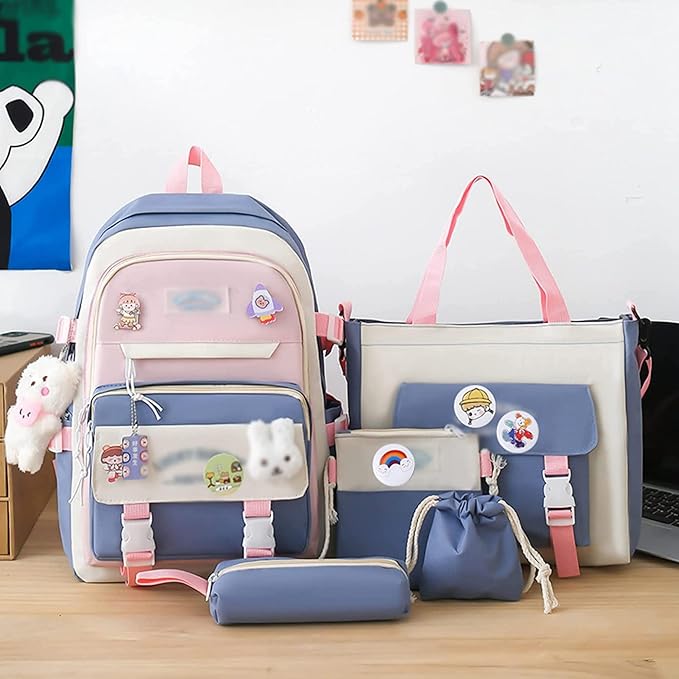 Kawaii Backpack 5Pcs Set Lightweight aesthetic backpack,Teens laptop computer cute backpacks for girls (kawaii backpack,one size)