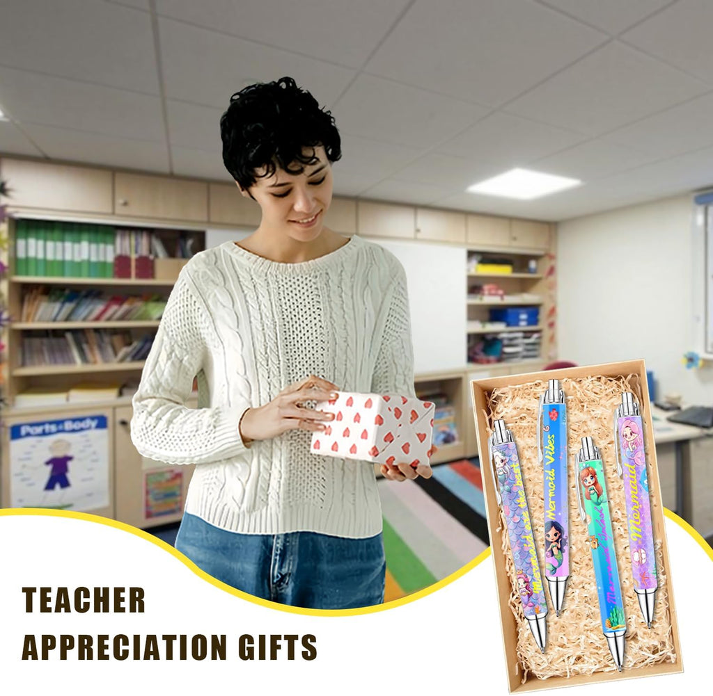 Mermaid Pens for Girls – Cute Mermaid-Themed Ballpoint Pen Set for Kids, Teens, and Ocean Lovers – Fun Stationery Gift for School, Journaling, Drawing, or Writing – 8 Colorful Pens with Smooth Ink