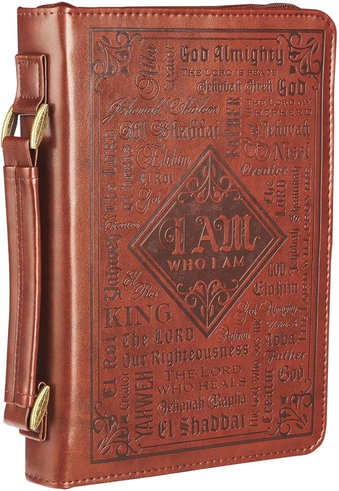 Christian Art Gifts Men's Classic Bible Cover Names of God Exodus 34:6, Brown Faux Leather, Medium