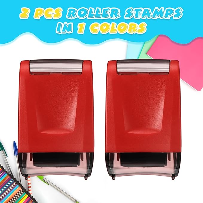 Sherr 2 Handwriting Line Stamp Roller Dashed Handwriting Lines Practice Roller Stamp for Kids, Teachers Kindergarten Education Classroom Back to School Need(2.72 x 2.44 x 1.54 Inch,Red)