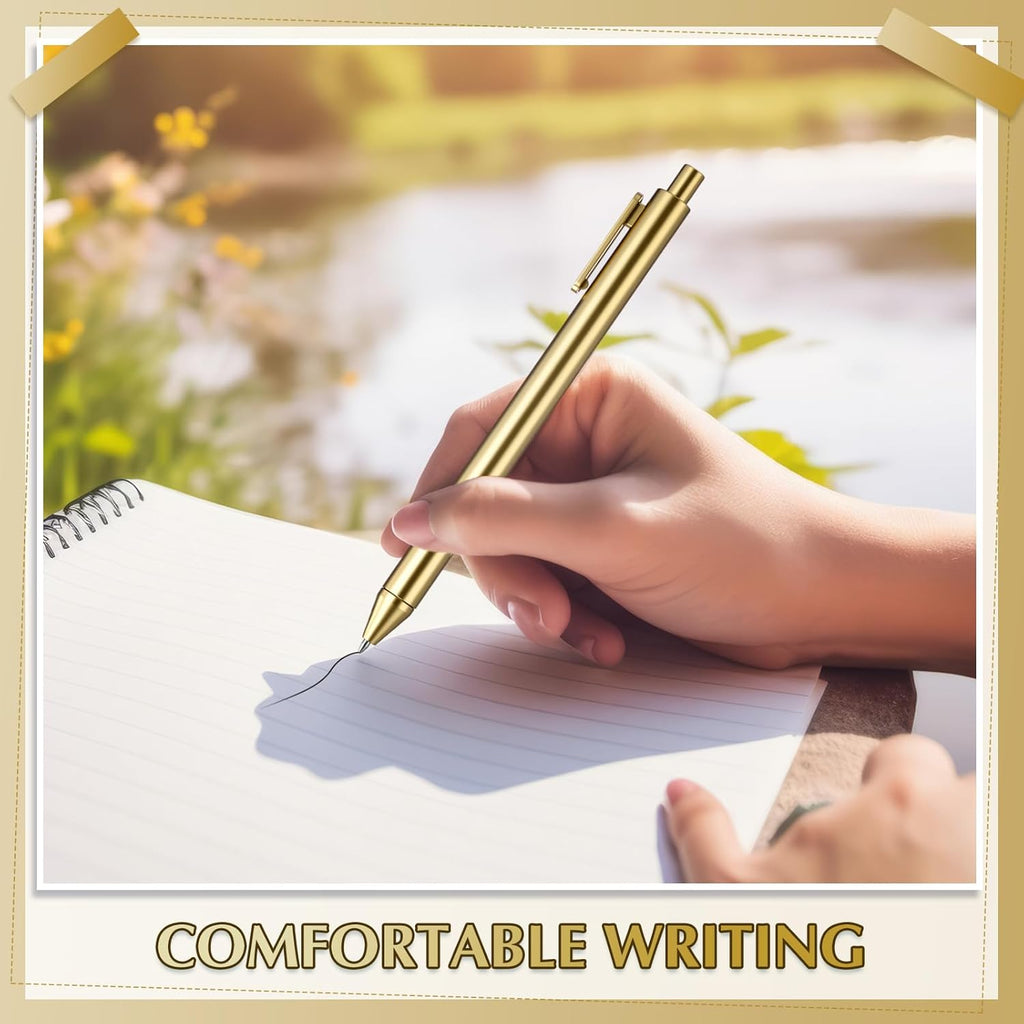 15 Pcs Gold Metallic Slim Ballpoint Pens Bulk Retractable Black Ink Medium Point (0.5mm) Smooth Writing Pens for Wedding Bridal Shower Business Office Students Teachers (Classic Style)