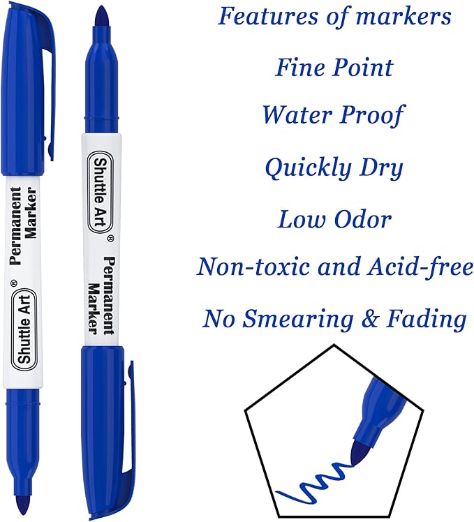 Shuttle Art Permanent Markers, 30 Pack Blue Permanent Marker set,Fine Point, Works on Plastic,Wood,Stone,Metal and Glass for Doodling, Marking…