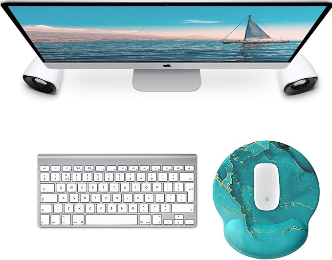 eulps Mouse Pad with Wrist Rest, Comfortable Computer Mousepad with Gel Wrist Support Smooth Surface and Non-Slip PU Base for Pain Relief, Laptop, Office & Home (Calm Lake)