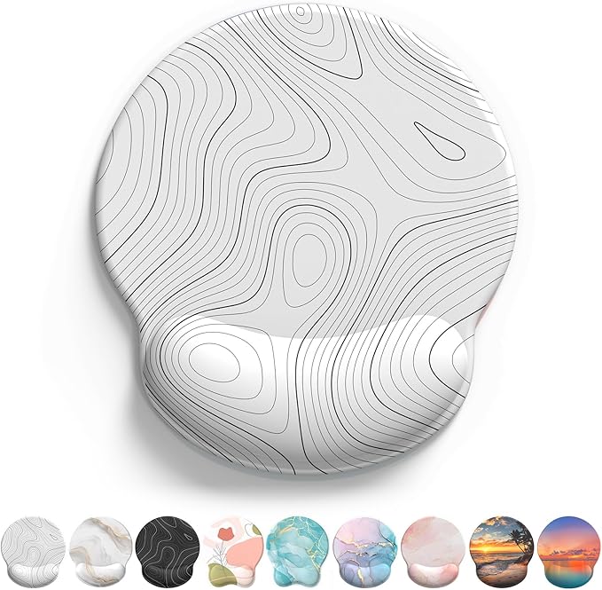 eulps Mouse Pad with Wrist Rest, Comfortable Computer Mousepad with Gel Wrist Support Smooth Surface and Non-Slip PU Base for Pain Relief, Laptop, Office & Home (White Line)