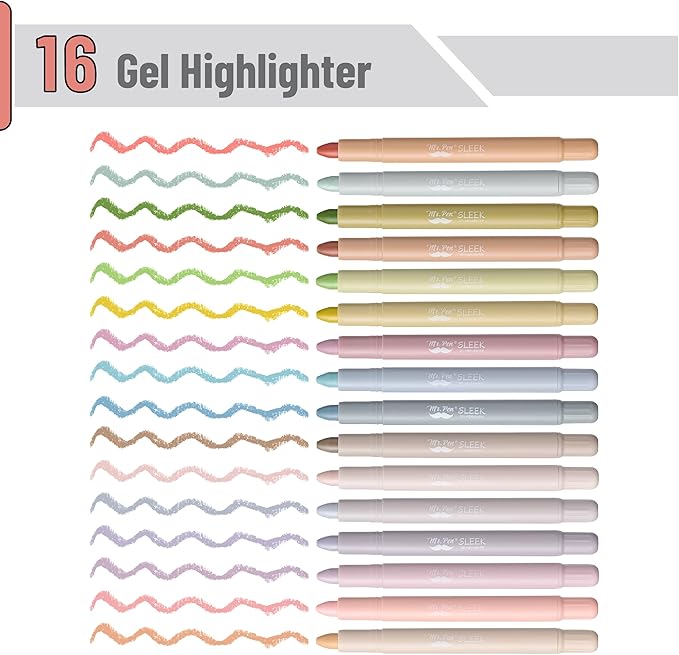 Mr. Pen- Gel Highlighters, 16 Pack, Soft & Muted Colors, No Bleed Bible Markers