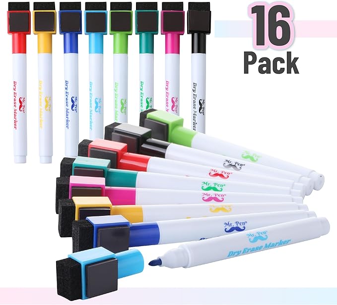Mr. Pen Magnetic Dry Erase Markers, 16 Pack, Fine Point, Colorful, Magnetic Dry Erase Marker