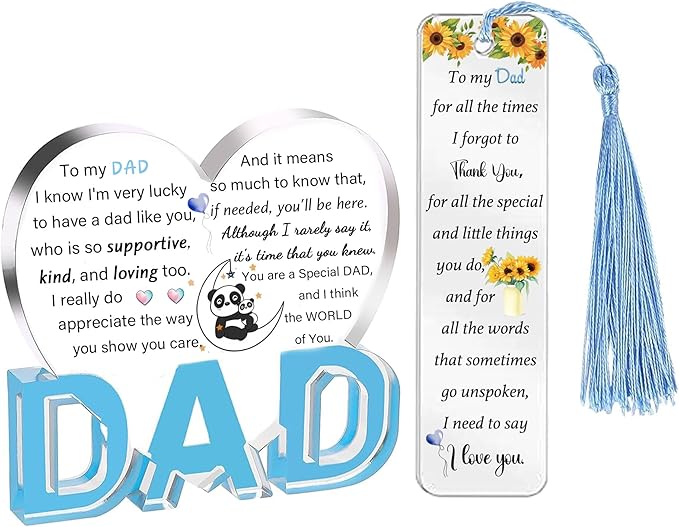 Daddy Gifts for Men Acrylic Plaque Bookmark Set Birthday Gifts for Dad Personalised Heart Keepsake Bookmarker Fathers Day Christmas Gifts for Papa from Daughter Son Dad You are The World