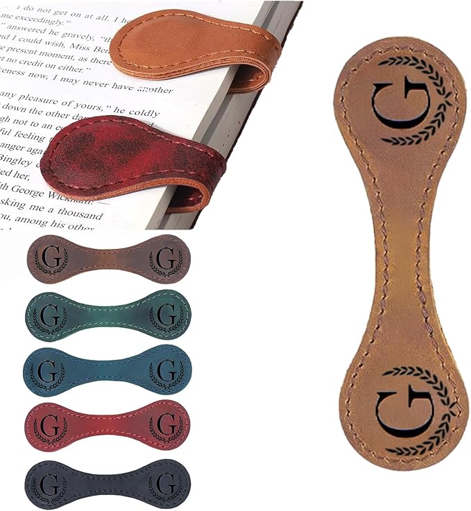 Personalized Magnetic Leather Bookmark, 26 Letters Custom Leather Bookmarks, Handmade, Leather Magnetic Bookmark for Book Lovers Readers Women Kid(Dark Yellow，G）