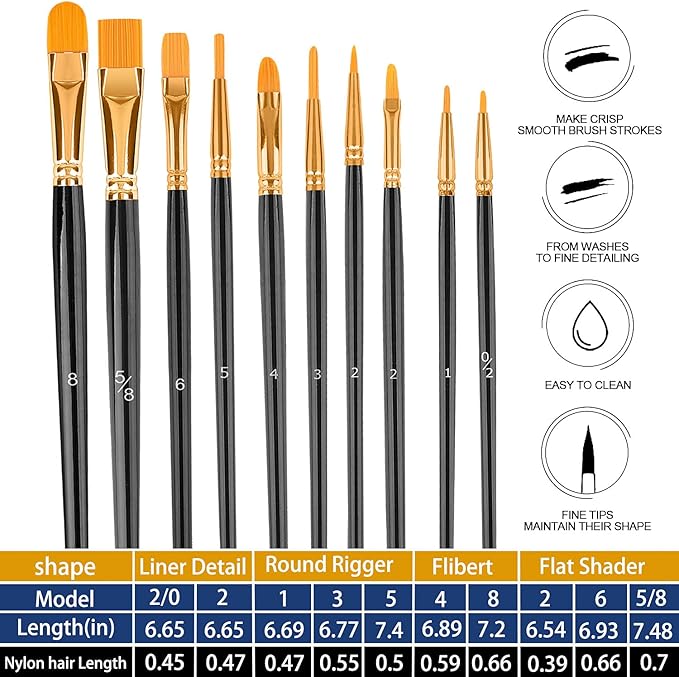 Paint Brushes Set, 20 Pcs Paint Brushes for Acrylic Painting, Oil Watercolor Acrylic Paint Brush, Artist Paintbrushes for Face Rock Canvas, Kids Adult Drawing Arts Crafts Supplies, Pure Black