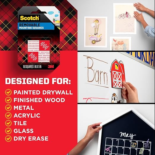 Scotch Removable Double-Sided Mounting Squares, 16 Pre-Cut Foam Squares, 0.7 in. x 0.7 in., Removes Easily Without Leaving Any Residue, Photo-Safe, Mess-Free Application (108AMS-SQ-16)