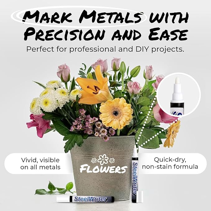 Metal Marking Paint Pen - Industrial Marker For Writing & Drawing on Steel and Metals - Washable Removable Paint Markers For Metal, Wet Erase Metal Paint, White Paint Pen for Construction and Welders