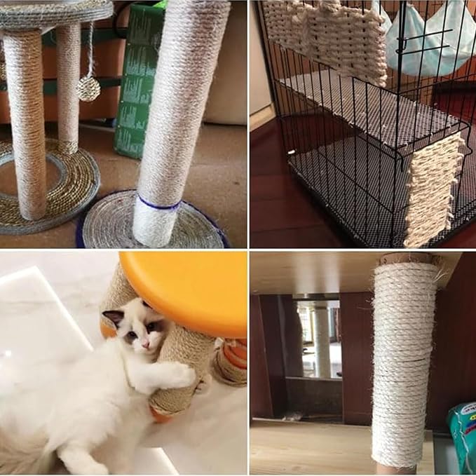 1/5 in (5 mm) X 164 Ft (50 Meters) Natural Sisal Hemp Rope Heavy Duty Thick Twine for Cat Scratcher Post Tree, Garden, Binding, Crafts Packing Material