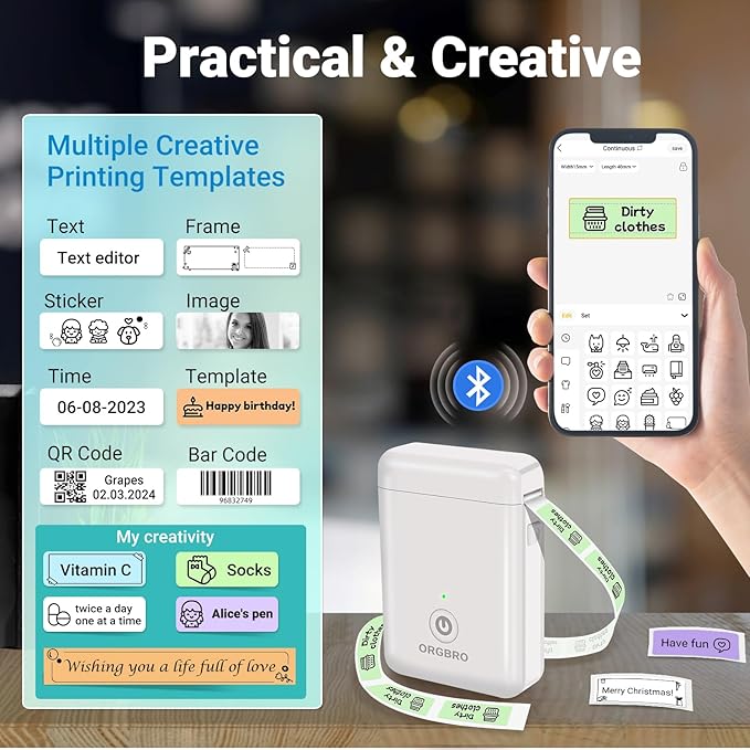 ORGBRO X1 Label Maker Tape, Genuine Thermal Label Print Paper 0.59"×275.6"(15mm×7m), Standard Laminated Office Labeling Tape Replacement, 3-Roll, White